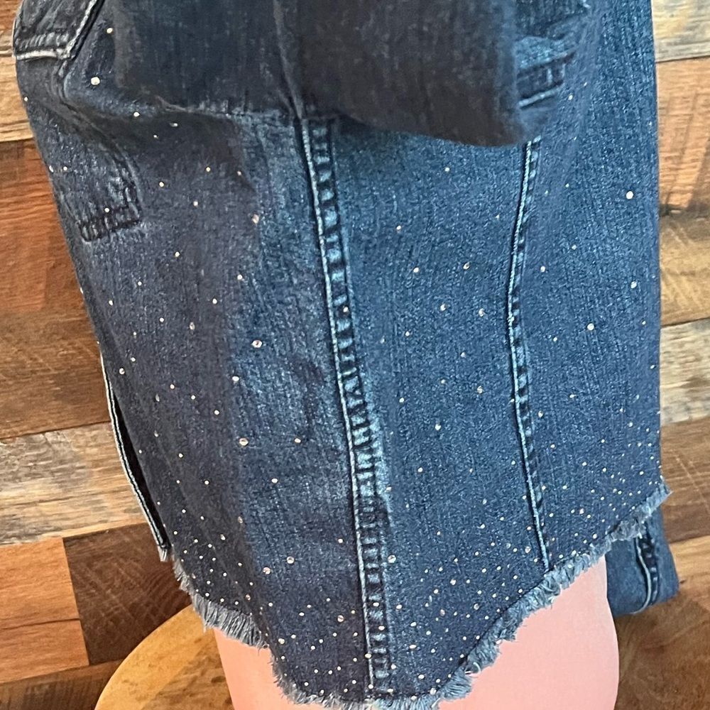 FENDI Vintage Crystal Embellished Cotton Denim Cropped Blue Jean Jacket, Size 28 - Picture 7 of 16
